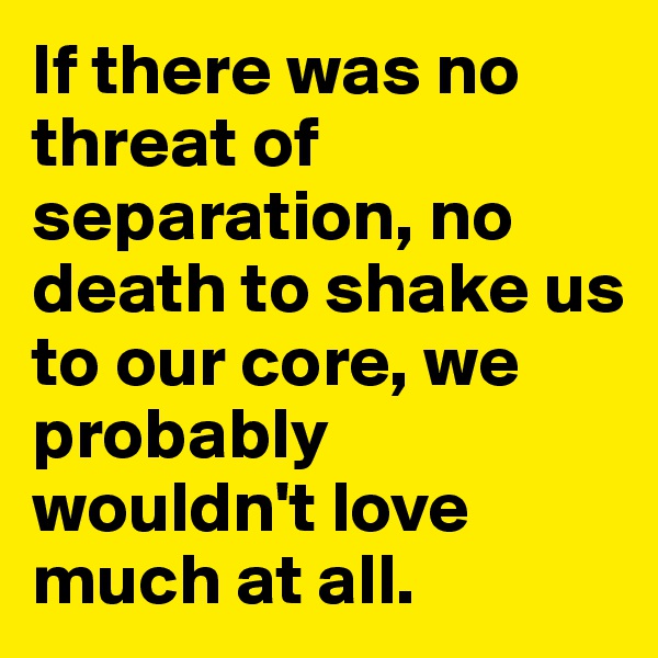 If there was no threat of separation, no death to shake us to our core, we probably wouldn't love much at all.