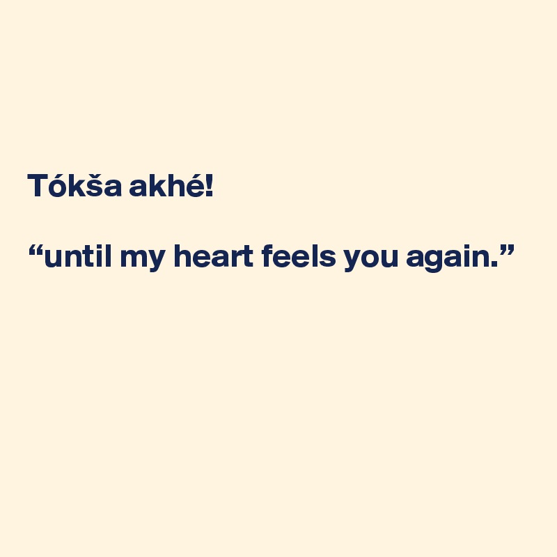 



Tókša akhé!

“until my heart feels you again.”





