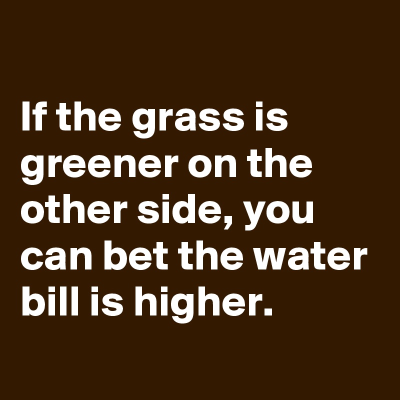 
If the grass is greener on the other side, you can bet the water bill is higher.

