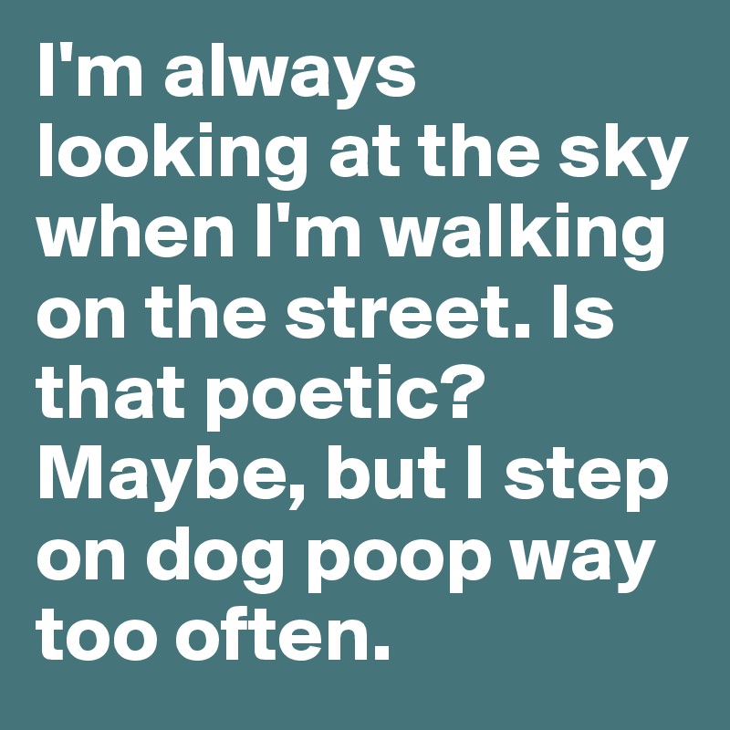 I'm always looking at the sky when I'm walking on the street. Is that poetic? Maybe, but I step on dog poop way too often.