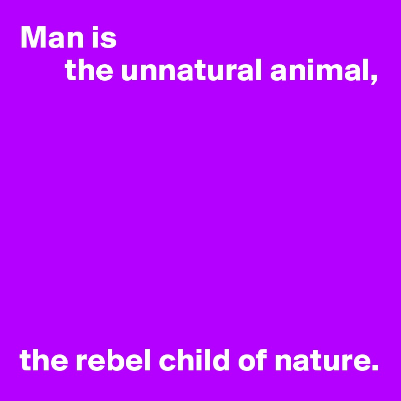 Man is
       the unnatural animal,








the rebel child of nature.