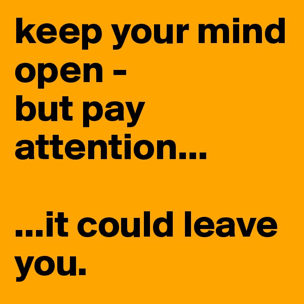 keep your mind 
open -
but pay attention...

...it could leave you.