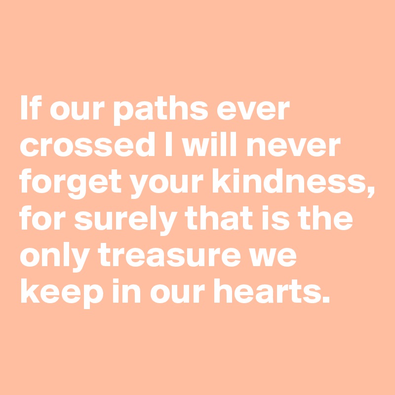 

If our paths ever crossed I will never forget your kindness, for surely that is the only treasure we keep in our hearts. 
