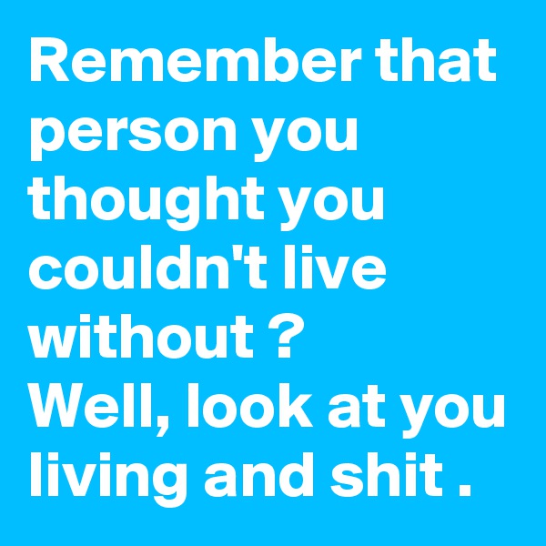 Remember that person you thought you couldn't live without ?
Well, look at you living and shit .