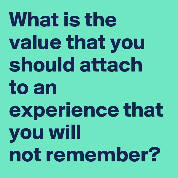 What is the value that you should attach to an experience that you will 
not remember?