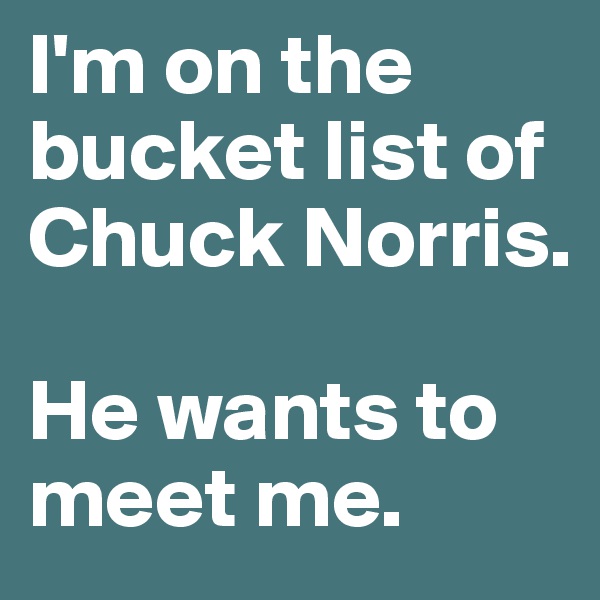 I'm on the bucket list of Chuck Norris. 

He wants to meet me.