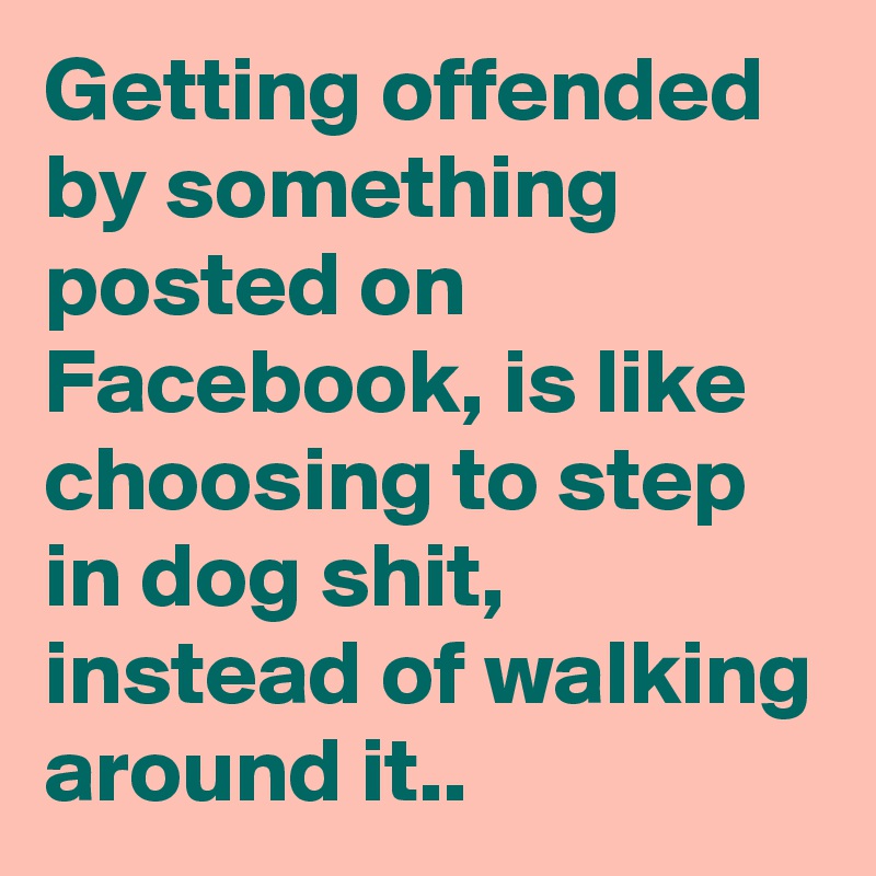 Getting offended by something posted on Facebook, is like choosing to step in dog shit, instead of walking around it..