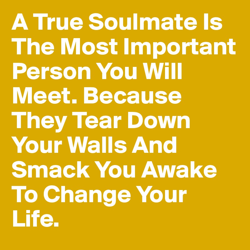A True Soulmate Is The Most Important Person You Will Meet. Because They Tear Down Your Walls And Smack You Awake To Change Your Life.