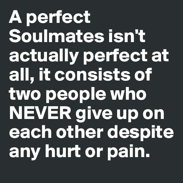 A perfect Soulmates isn't actually perfect at all, it consists of two people who NEVER give up on each other despite any hurt or pain.