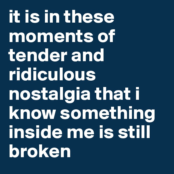 it is in these moments of tender and ridiculous nostalgia that i know something inside me is still broken