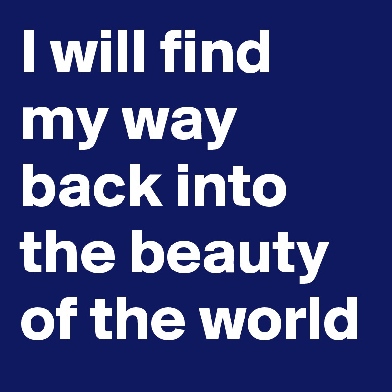 I will find my way back into the beauty of the world