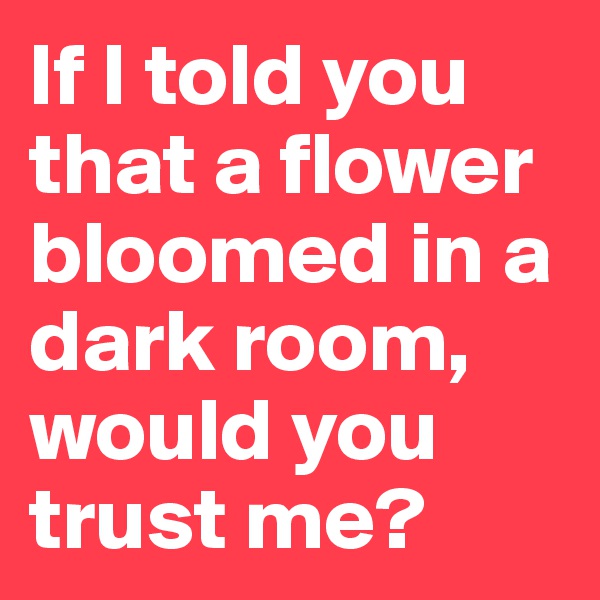 If I told you that a flower bloomed in a dark room, would you trust me? 
