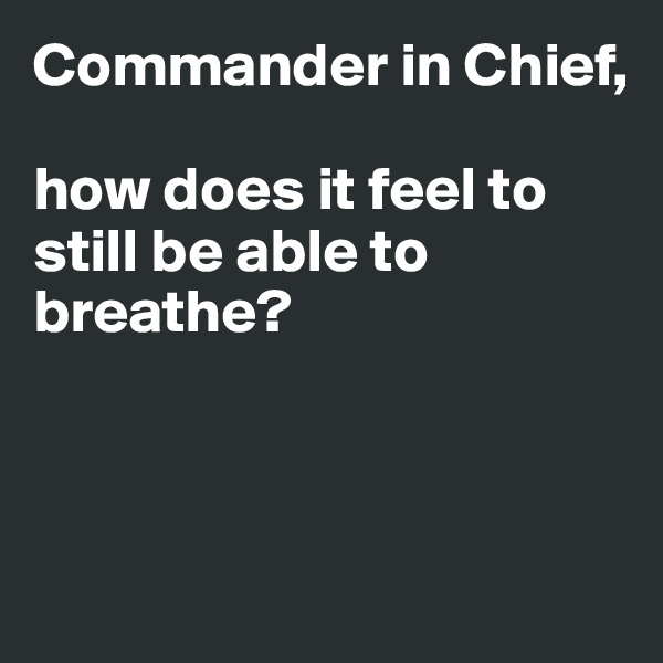Commander in Chief, 

how does it feel to still be able to breathe? 



