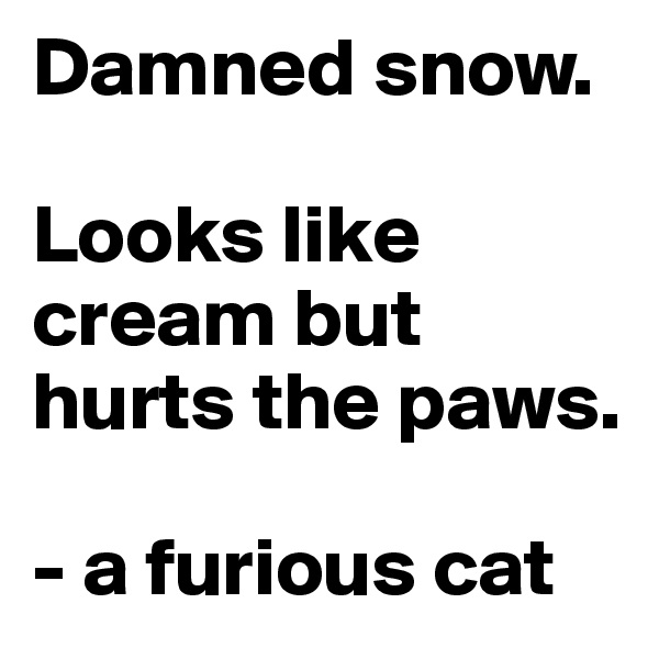 Damned snow. 

Looks like cream but hurts the paws. 

- a furious cat