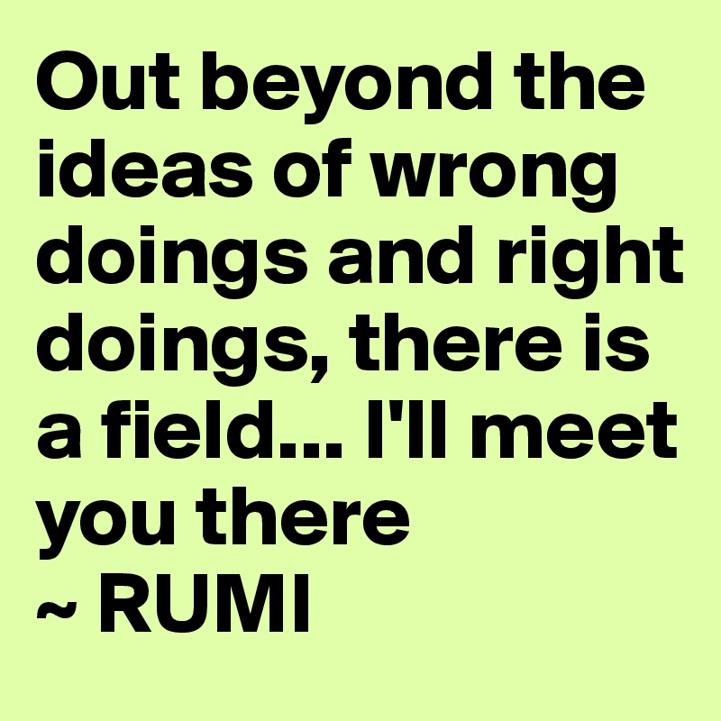 Out beyond the ideas of wrong doings and right doings, there is a field... I'll meet you there
~ RUMI