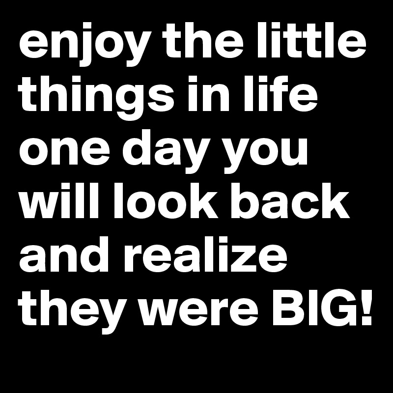 enjoy the little things in life one day you will look back and realize they were BIG!
