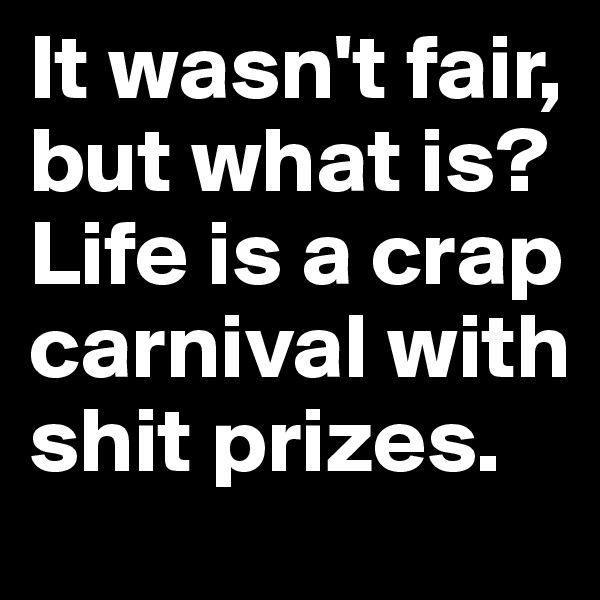 It wasn't fair, but what is? Life is a crap carnival with shit prizes.