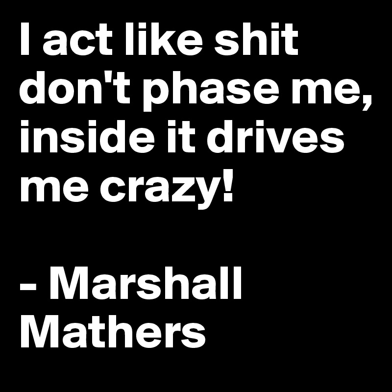 I act like shit don't phase me, inside it drives  me crazy! 
                                    - Marshall Mathers 