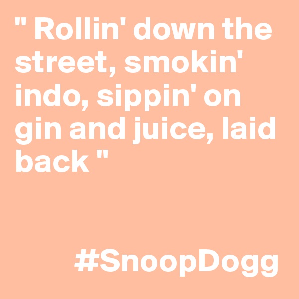 " Rollin' down the street, smokin' indo, sippin' on gin and juice, laid back "


         #SnoopDogg