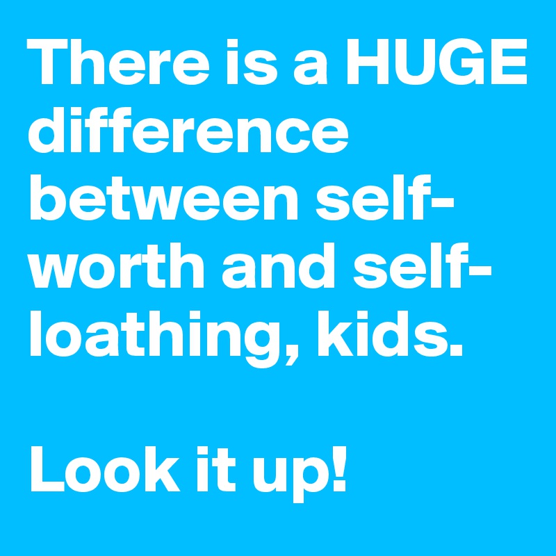 There is a HUGE difference between self-worth and self-loathing, kids.

Look it up!