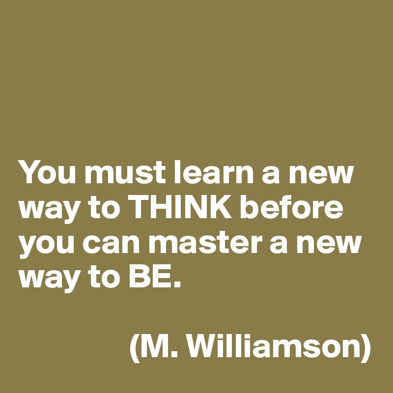 



You must learn a new way to THINK before you can master a new way to BE. 

                (M. Williamson)