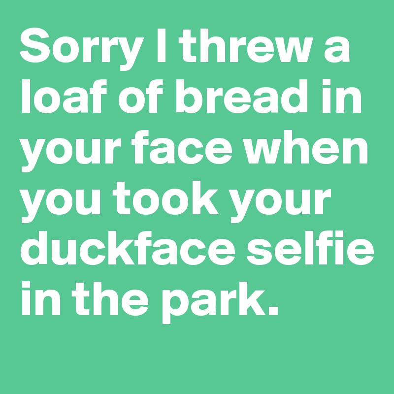 Sorry I threw a loaf of bread in your face when you took your duckface selfie in the park.