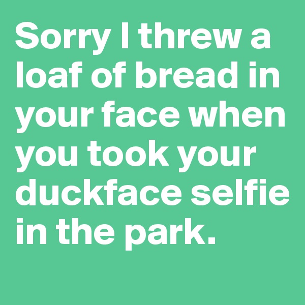 Sorry I threw a loaf of bread in your face when you took your duckface selfie in the park.