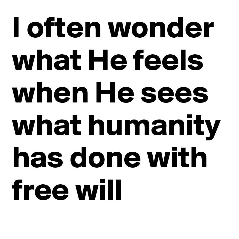 I often wonder what He feels when He sees what humanity has done with free will