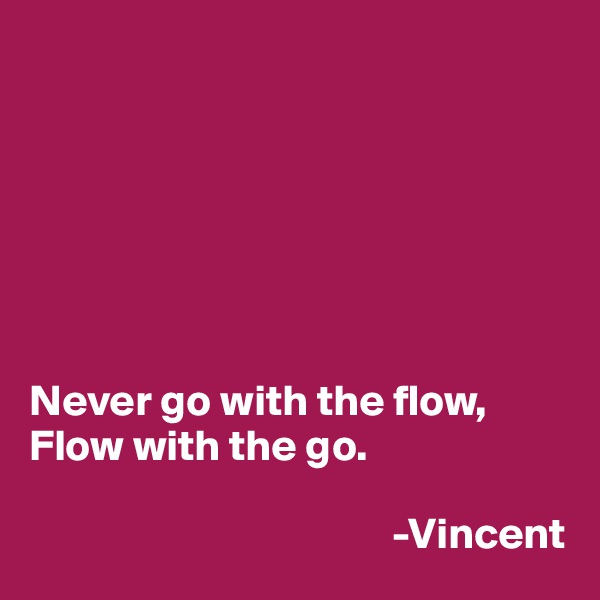 







Never go with the flow,
Flow with the go.

                                         -Vincent