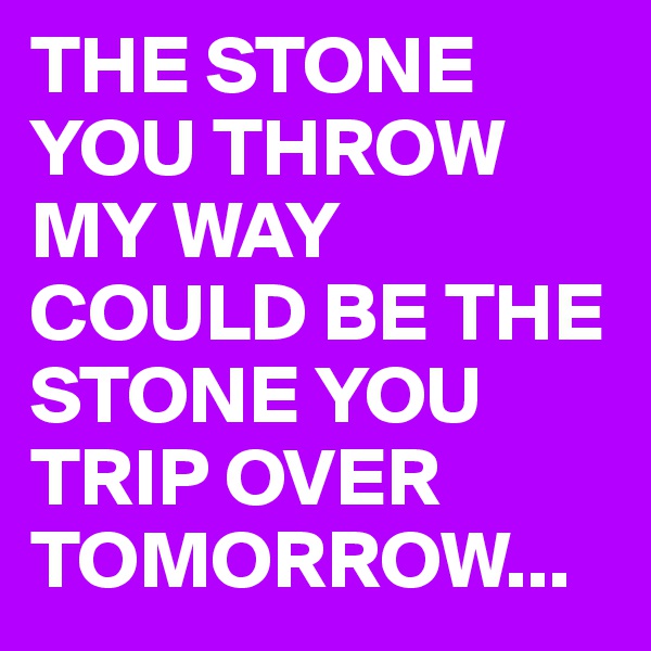 THE STONE YOU THROW MY WAY COULD BE THE STONE YOU TRIP OVER TOMORROW...