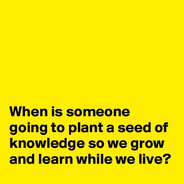 





When is someone going to plant a seed of knowledge so we grow and learn while we live?