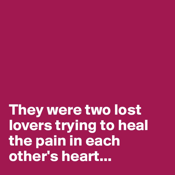 





They were two lost lovers trying to heal the pain in each other's heart...
