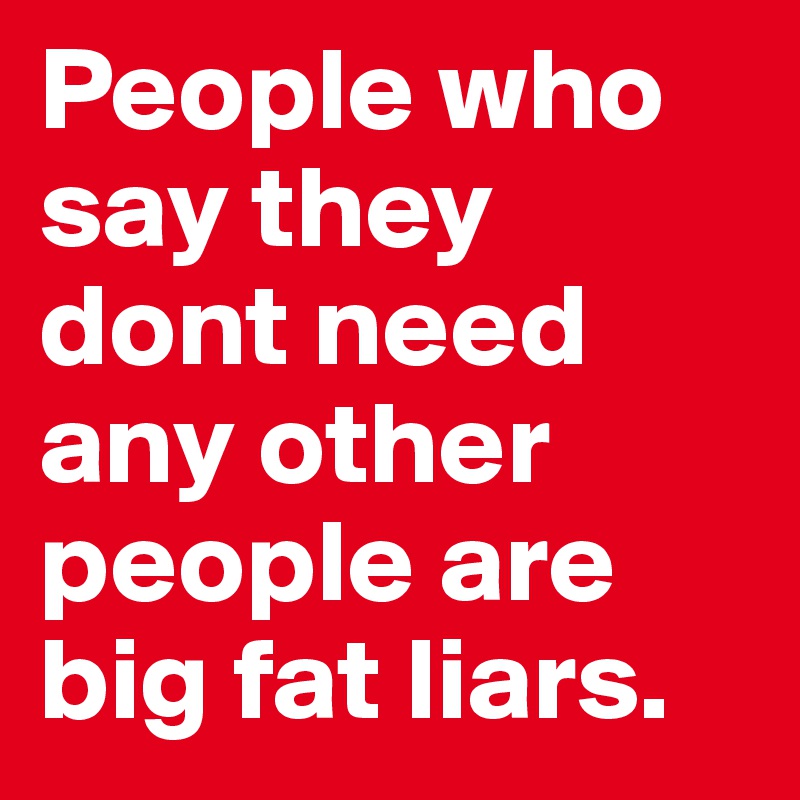 People who say they dont need any other people are big fat liars. 
