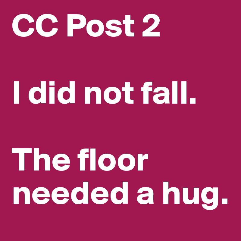CC Post 2

I did not fall.

The floor needed a hug.