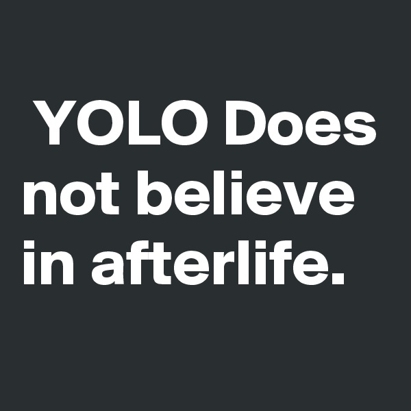 
 YOLO Does not believe in afterlife.
