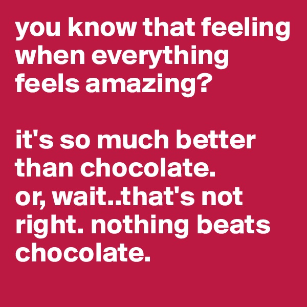 you know that feeling when everything feels amazing? 

it's so much better than chocolate. 
or, wait..that's not right. nothing beats chocolate. 
