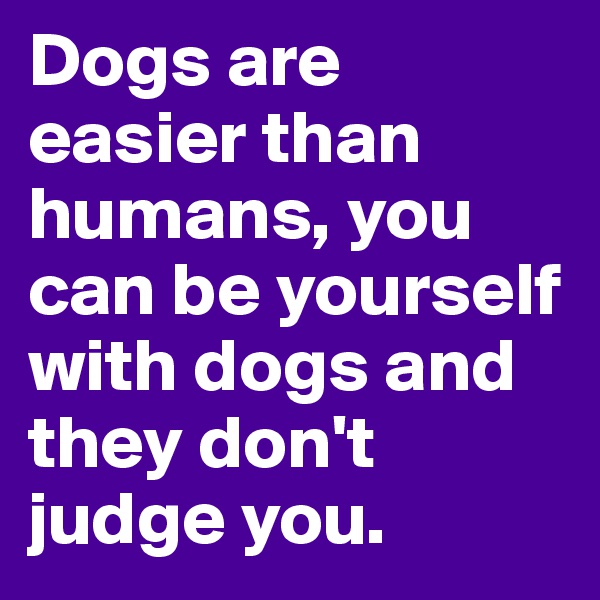 Dogs are easier than humans, you can be yourself with dogs and they don't judge you.