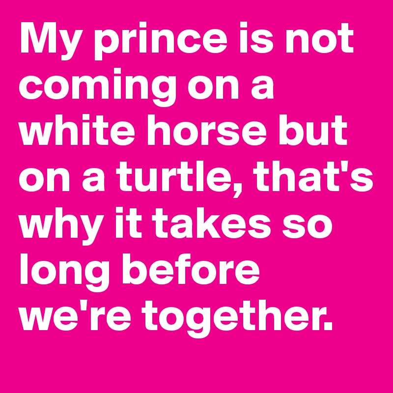 My prince is not coming on a white horse but on a turtle, that's why it takes so long before we're together. 