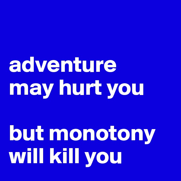 

adventure 
may hurt you 

but monotony will kill you