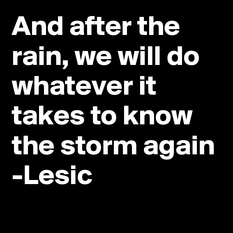 And after the rain, we will do whatever it takes to know the storm again
-Lesic