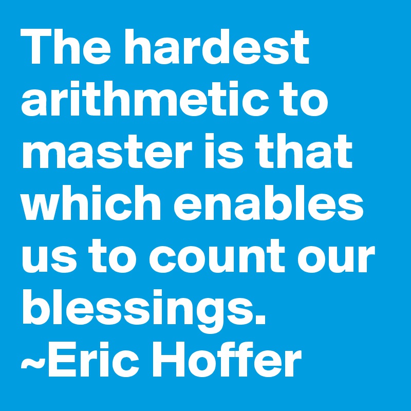 The hardest arithmetic to master is that which enables us to count our blessings.
~Eric Hoffer