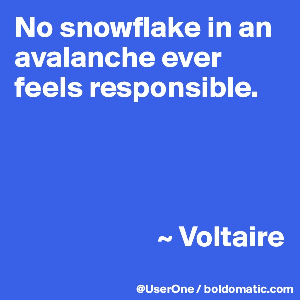 No snowflake in an avalanche ever feels responsible.




                        ~ Voltaire