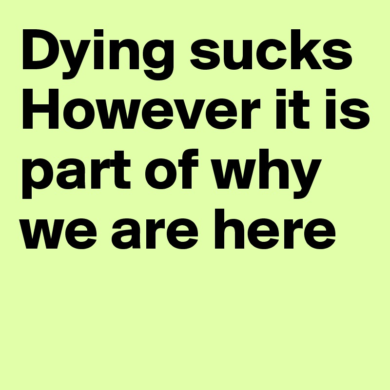 Dying sucks
However it is part of why we are here
