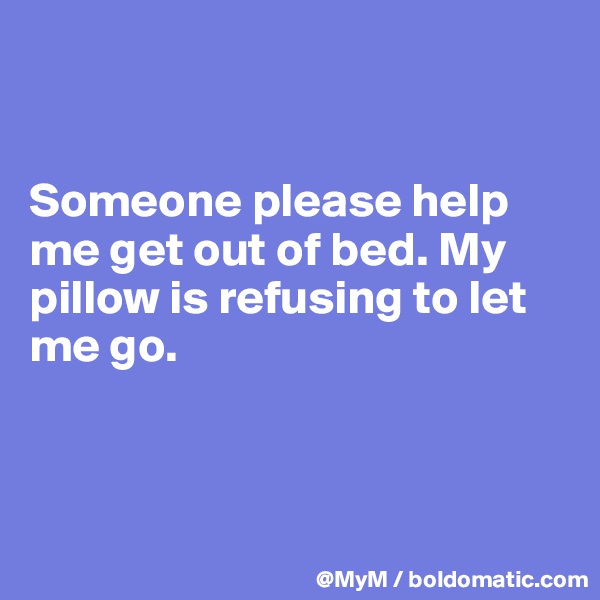 


Someone please help me get out of bed. My pillow is refusing to let me go.




