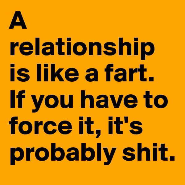 A relationship is like a fart. If you have to force it, it's probably shit.