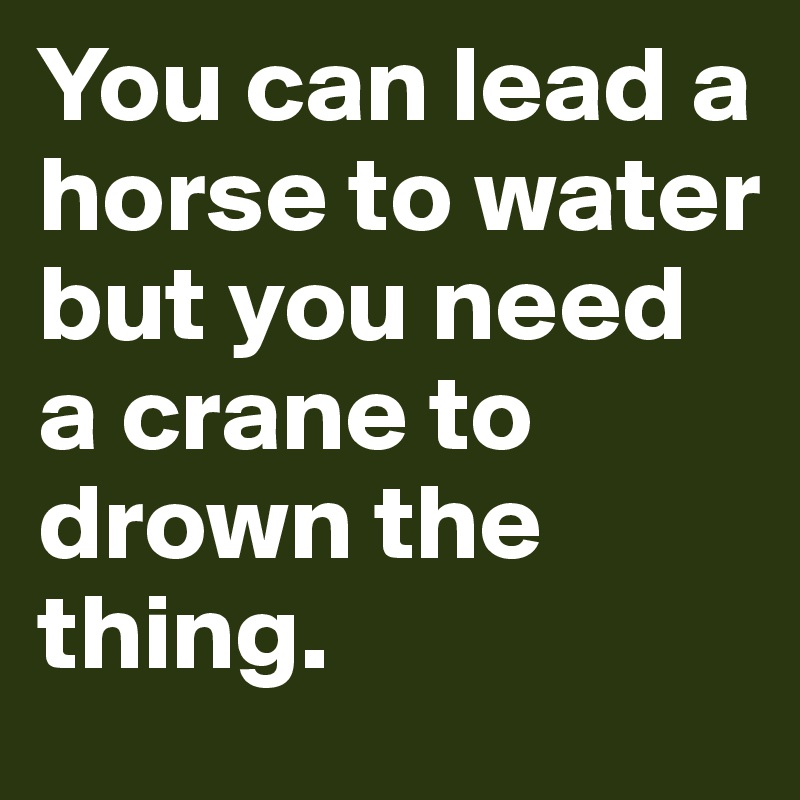 You can lead a horse to water
but you need a crane to drown the thing.