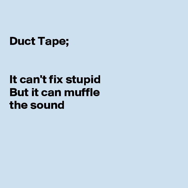 

Duct Tape;


It can't fix stupid
But it can muffle
the sound




