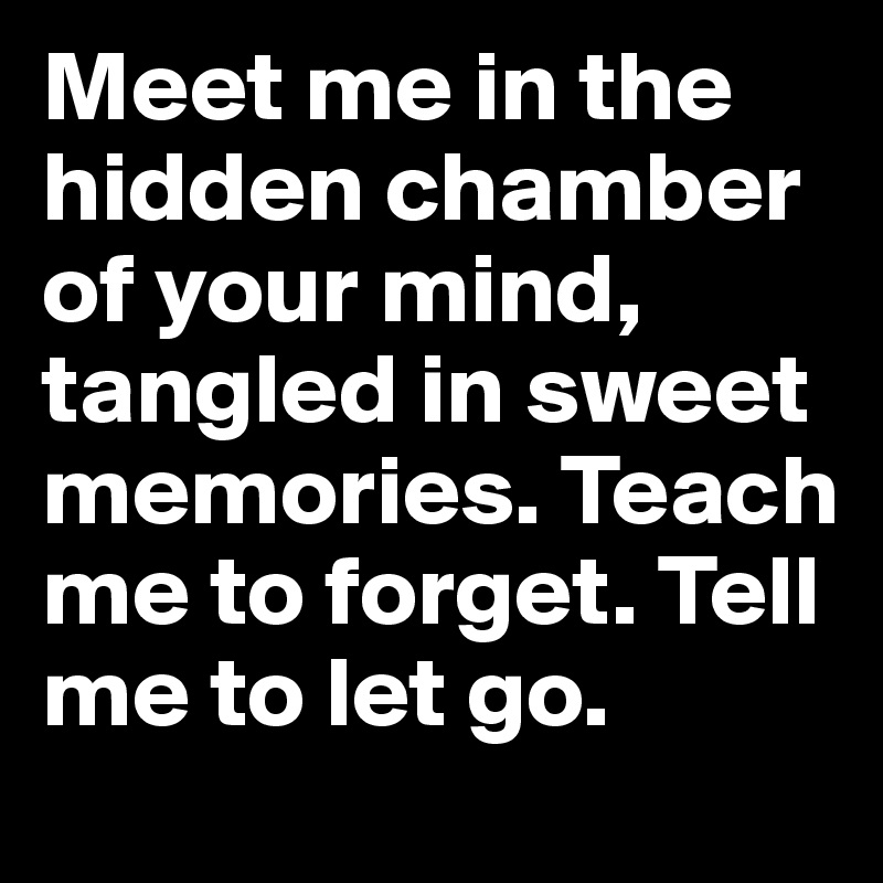 Meet me in the hidden chamber of your mind, tangled in sweet memories. Teach me to forget. Tell me to let go.