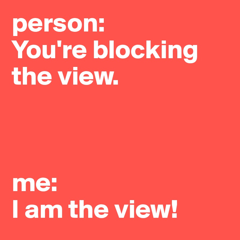 person:
You're blocking the view.



me:
I am the view!