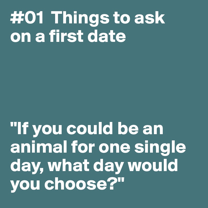 #01  Things to ask 
on a first date




"If you could be an animal for one single day, what day would 
you choose?"